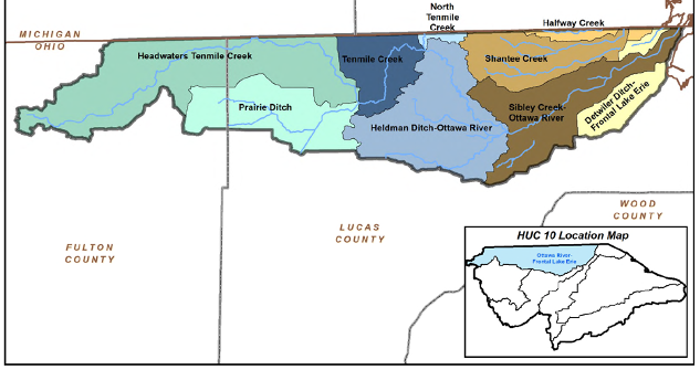 Ottawa River Frontal Lake Erie NPSIS Map with HUC-12 boundaries