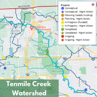 A map of a portion of the Tenmile Creek watershed taken from the Data Management Delisting System.