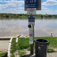A fishing line recycling bin installed at Fort Miamis in Maumee, Ohio.